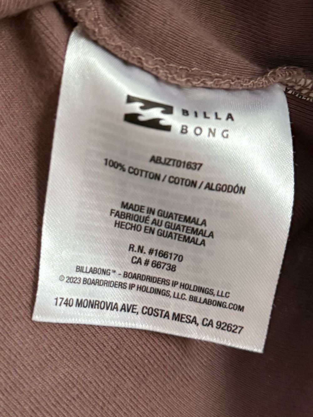 Billabong Brown Crop Tee with Pink Logo - Picture 3 of 3